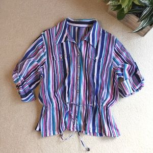 Striped Button Down Lightweight Colorful Top